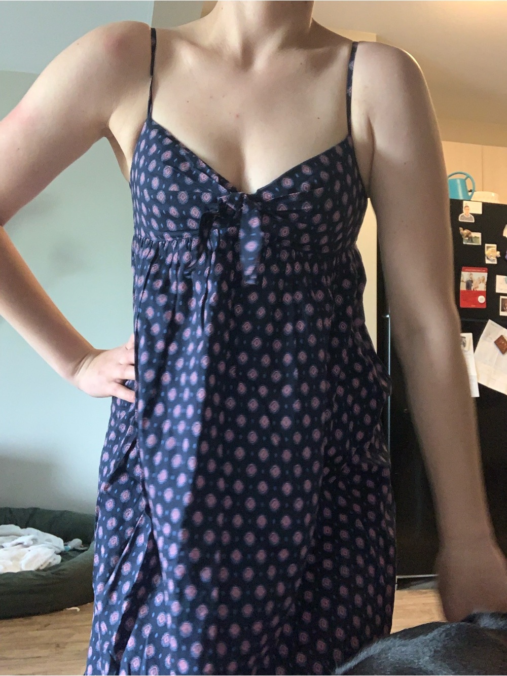 J. Crew Navy Blue and Pink Push-up Maxi Tank-top Dress